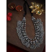 LAIDA Silver Oxidized Floral Pendants Three Layered Necklace
