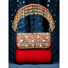 Anekaant Coffer Red & Gold Stone Work Embellished Velvet Purse Clutch