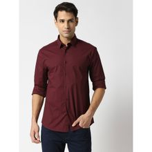Dragon Hill Full Sleeves Wine Stretch Poplin Plain Shirt
