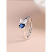 925 Silver Pear Blue Sapphire Toi Et Moi Adjustable Ring For Women & Girls (Adjustable)