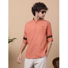 KUONS AVENUE Men's Linen Cotton Peach Casual Short Kurta