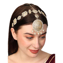 Anika's Creations Gold-Plated White Kundan & Pearls Handcrafted Mathapatti Bridal Head Jewellery