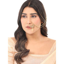 Anika's Creations 24 Ct Gold-Plated Stone-Studded Nath with Pearl Extension