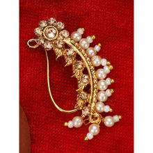 Anika's Creations Stylish Marathi Style White Colour Pearl and Stone Nose Ring