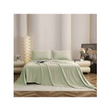 The Gharnish Green Striped Bedsheet with 2 Pillow Covers (Double)