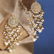 Karatcart Gold Plated Kundan Dangler Earrings With White Perls And Tassel
