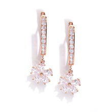 Priyaasi Rose Gold Plated American Diamond Studded Floral Drop Earrings
