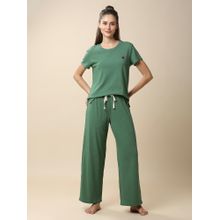 Chemistry Womens Viscose Lycra Ribbed T-Shirt & Wide Leg Pajama