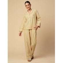 Chemistry Mustard Stripes Cotton Nightsuit Ric Rac Detailing Shirt with Pant