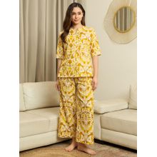 July Nightwear Womens Cotton Yellow Short Kurti with Pajama