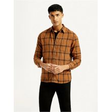 Levi's Mens Checkered Slim Fit Brown Shirt