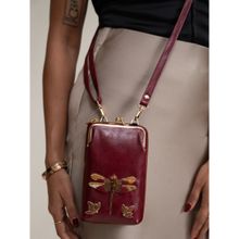 Miri Hand Embroidered 2-in-1 Mobile Wallet Sling Maroon