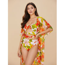 WomanLikeU Floral Monokini With Coverup - Multi-color (Set of 2)