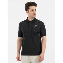Red Tape Black Solid/Plain Collar Neck Regular Polo T-Shirt