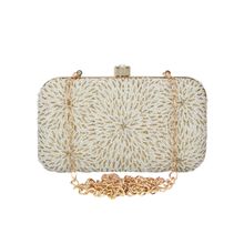 Anekaant Pearl Off-White & Gold Embellished Faux Silk Clutch