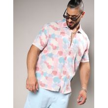 Instafab Plus Men Blush Pink & Light Blue Artistic Abstract Shirt
