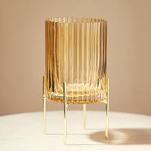 Pure Home + Living Light Brown Ribbed Glass Hurricane With Metal Stand