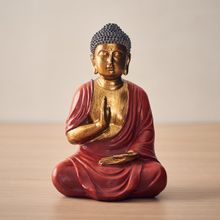 Pure Home + Living Red and Gold Sitting Polyresin Buddha Sculpture - Medium