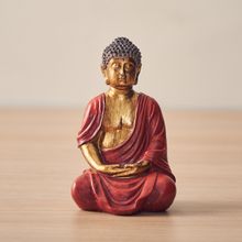 Pure Home + Living Red and Gold Polyresin Meditating Buddha Sculpture - Small