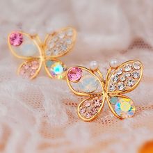 Fabula Jewellery Gold Tone Delicate Pink Crystal & Pearl Butterfly Small Ear Stud Earrings