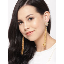 Youbella Gold-Plated Stone Studded Floral-Shaped Tasselled Drop Earrings