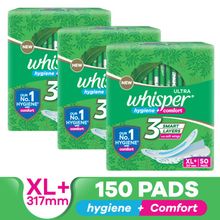 Whisper Ultra Clean Thin XL+ Sanitary Pads-Hygiene & Comfort with Soft Wings & Dry top sheet,150 Pad