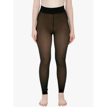 Secrets By ZeroKaata Women Dual-Toned High Waist Fleece Winter Fur Ankle Length Stockings Black