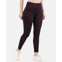 The Dance Bible High Waist Wine Solid Gym Leggings With Back Zip Pocket