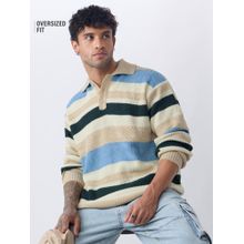 The Souled Store Pulse Men Beige Oversized Polo Sweater