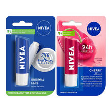 NIVEA Fruity Cherry Shine + Original Care Lip Balm Combo