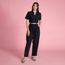 Twenty Dresses by Nykaa Fashion Black Solid Mandarin Collar Everyday Jumpsuit (Set of 2)
