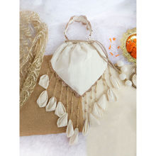Soho Boho Studio Off White Embellished Tassles Triangle Potli Bag