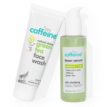 MCaffeine Vitamin C and Hyaluronic Acid Quick Glow Green Tea Kit - Face wash, Toner- Serum set of 2