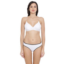 Clovia Cotton Non-Padded Non-Wired Bra With Detachable Straps & Low Waist Bikini Panty - White