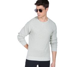 Arrow Men Light Grey Crew Neck Patterned Knit Sweater