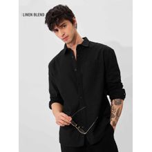 The Souled Store Solid- Midnight Black Cotton Linen Shirt