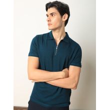 Rare Rabbit Cabetta Jacquard Polo T-Shirt with Zip Detail Green
