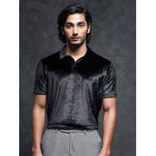 Rare Rabbit Electro Premium Velvet Solid Polo T-Shirt Black