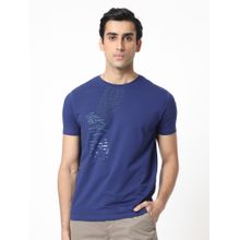 Rare Rabbit Viras Round Neck Logo T-Shirt Blue