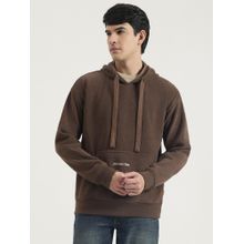 United Colors of Benetton Men Brown Polyester Textured Hooded Hoodie