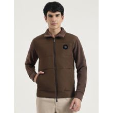 United Colors of Benetton Men Brown Polyester Textured Collar Neck Sweatshirt