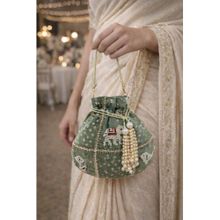 BOXWISH BY BHUMIKA Women Green Gaj Pakshi Potli Bag