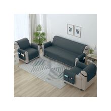 Story@Home Microfiber Solid 3+1+1 Seater Sofa Cover - Grey (Pack of 3)