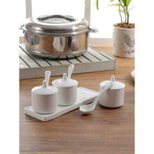 CLAY CRAFT Fine Ceramic Solid Pickle Tray for Achaar, Ketchups, Dips - 3 Jars with 1 Tray