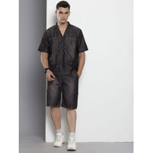 The Indian Garage Co Black Men's Boxy Fit Solid Denim Shirt and Shots (Set of 2)
