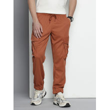 The Indian Garage Co Rust Men's Relaxed Fit Textured Mid-Rise Knitted Cargo Joggers