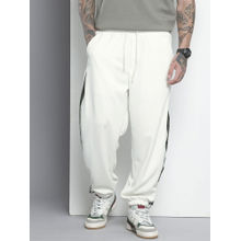 The Indian Garage Co White Men's Loose Fit Textured Mid-Rise Knitted Joggers