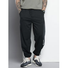 The Indian Garage Co Black Men's Loose Fit Textured Mid-Rise Knitted Joggers