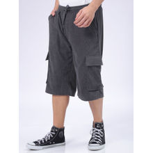 The Indian Garage Co Grey Men's Loose Fit Textured Mid-Rise Cargo Shorts