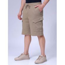 The Indian Garage Co Brown Men's Relaxed Fit Textured Mid-Rise Cargo Shorts